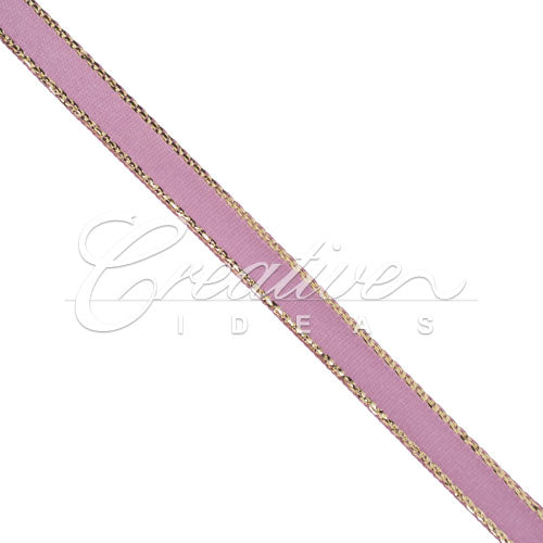 1/4" Satin With Gold Edge Ribbon - 50 Yards (Rosy Mauve)