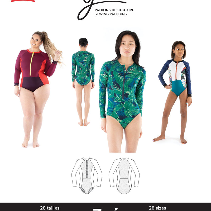 Zoe Long-Sleeve Front-Zip Swimsuit Sewing Pattern