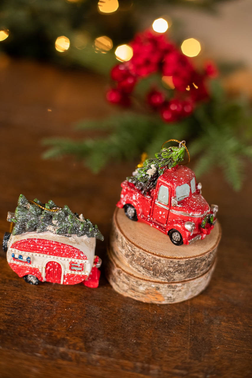 3.7” L Resin Holiday Vehicle with Tree Ornament