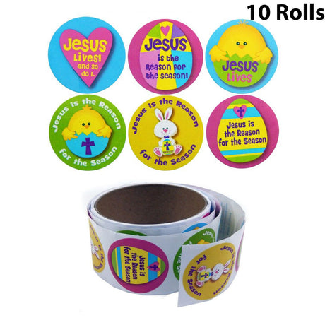 Premium Religious Easter Stickers Roll | 1/2 Inches Wide and 100 Stickers Per Roll