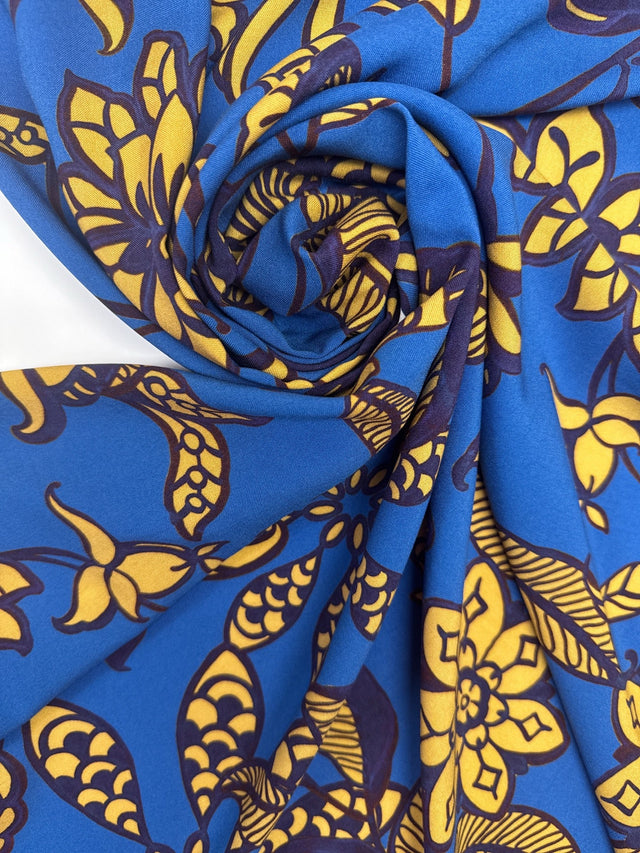 Viscose Printed Floral Fabric Yellow Blue