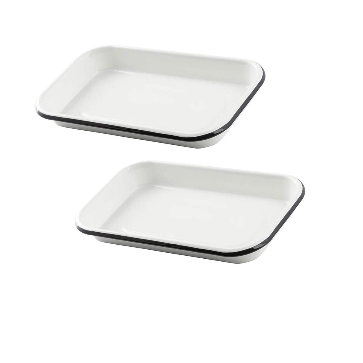 10" x 6" x 1 1/8" Eighth Size Sheet Pan Porcelain Enamel White with Black Rim