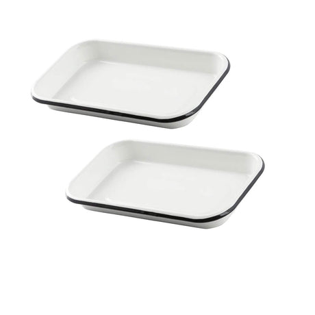 10" x 6" x 1 1/8" Eighth Size Sheet Pan Porcelain Enamel White with Black Rim