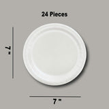 24 Count White Color Paper Dessert Plates 7 Inch Round Clean and Classic Events