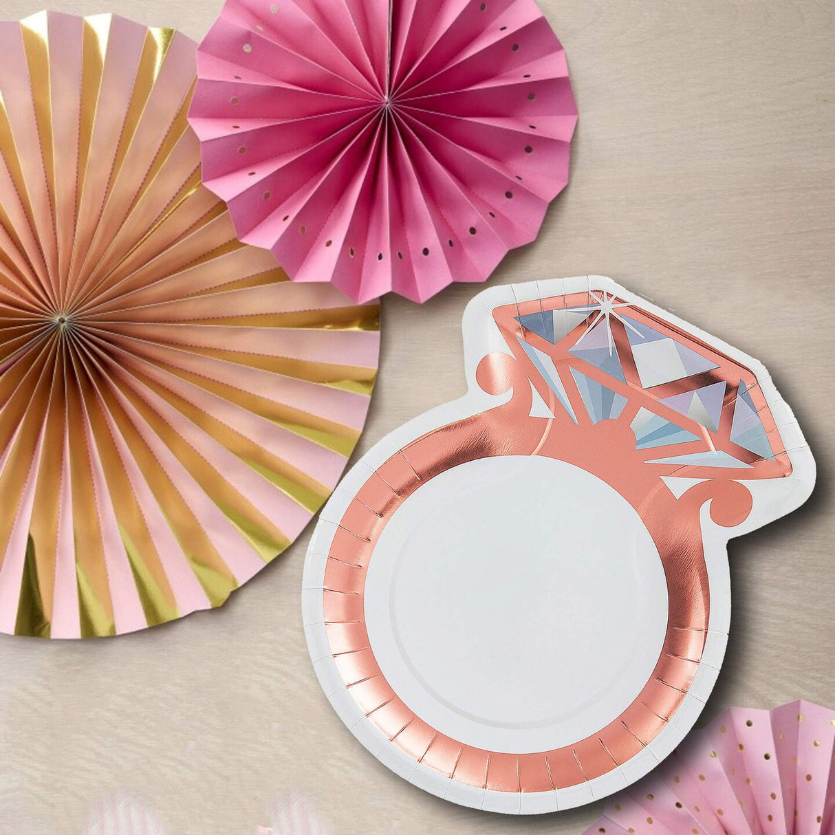 8 Count Wedding Ring-Shaped Paper Dinner Plates 8½" x 11½" Disposable Bridal Shower & Engagement Party Plates