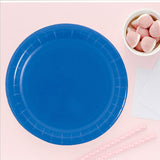 24 Count Blue Color Round Paper Dessert Plates for Party Use 7"