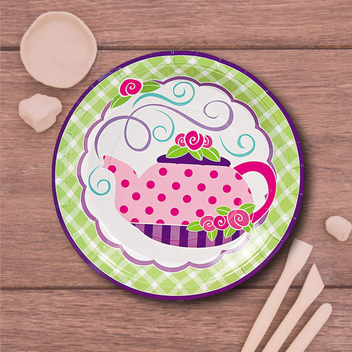 8 Count Green Gingham Tea Party Paper Dinner Plates 9" Disposable Plates for Birthday & Party Celebrations