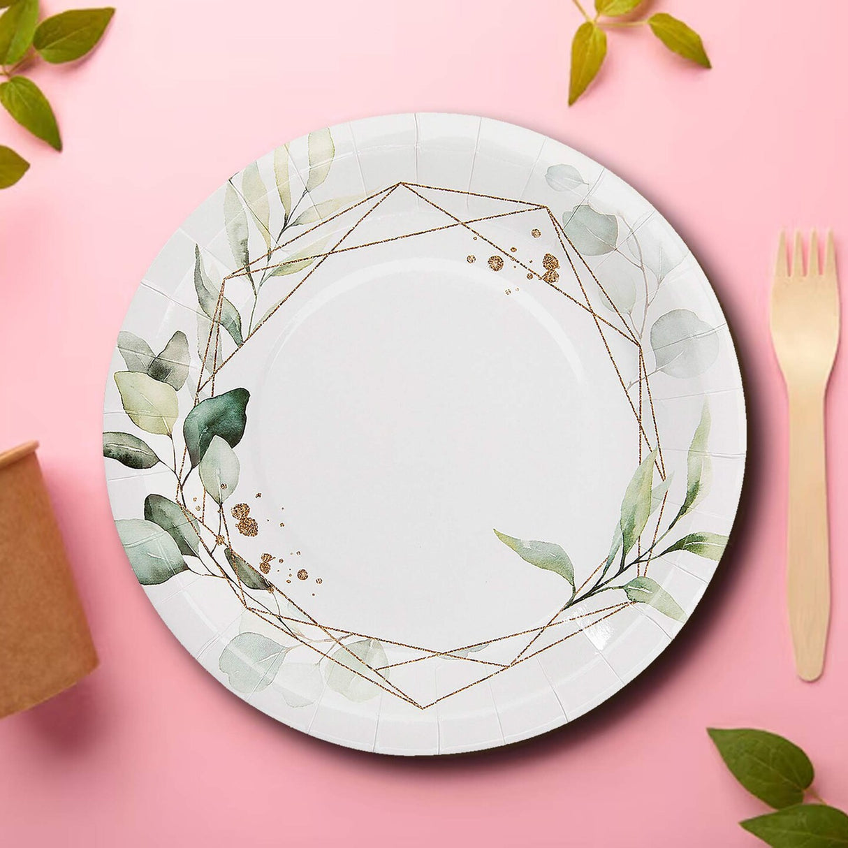 8 Count Eucalyptus Theme Disposable Paper Dinner Plates 9"
