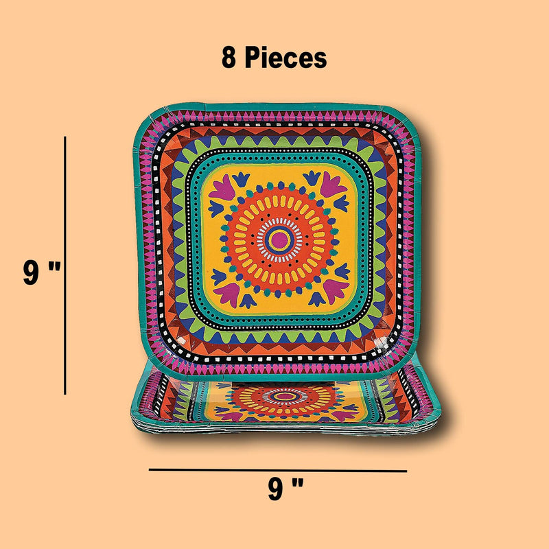 8 Count Fiesta Theme Disposable Paper Dinner Plates 9"