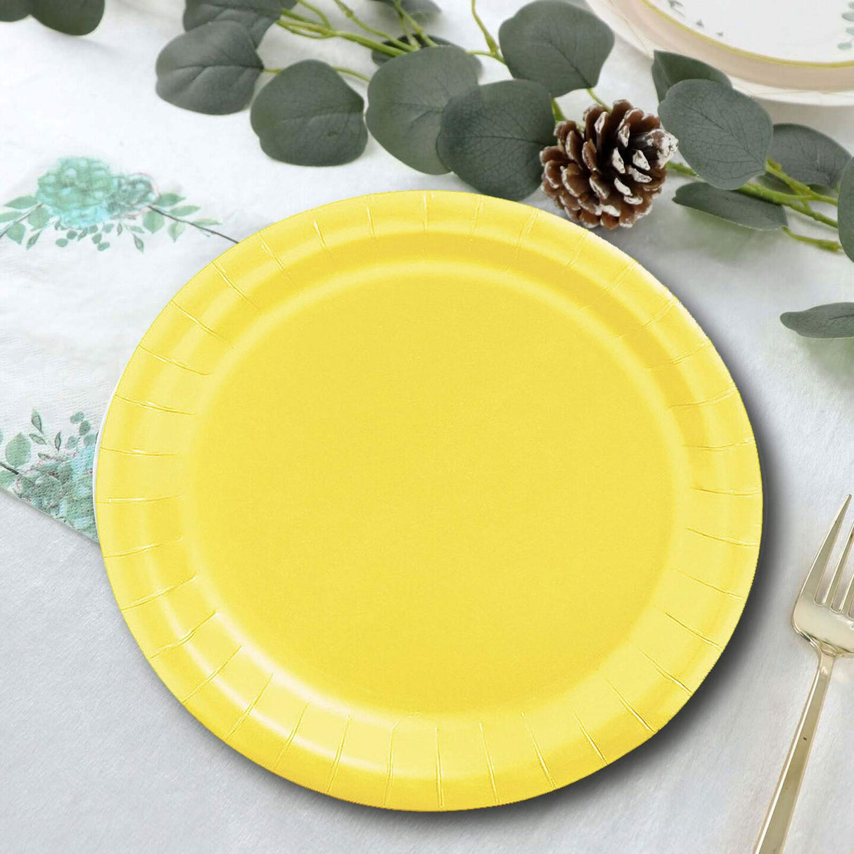 24 Count Yellow Color Round Paper Dessert Plates 7 Inch for Sunny Party Snacks