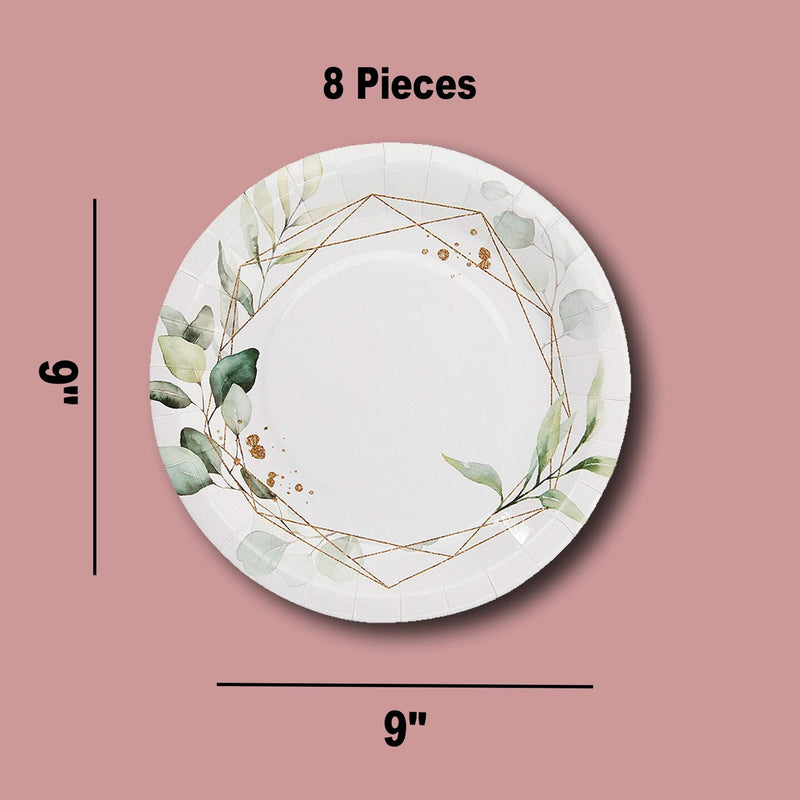 8 Count Eucalyptus Theme Disposable Paper Dinner Plates 9"