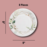 8 Count Eucalyptus Theme Disposable Paper Dinner Plates 9"