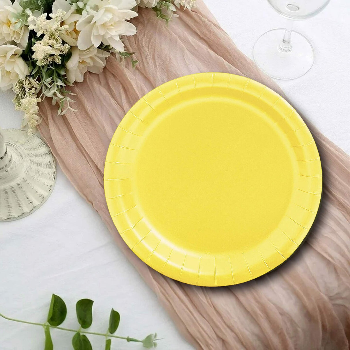 24 Count Yellow Color Paper Dessert Plates for Birthday Wedding Party 7"