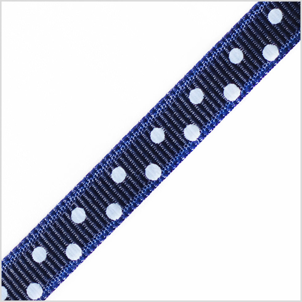 3/8" Navy Polka Dot Grosgrain Ribbon