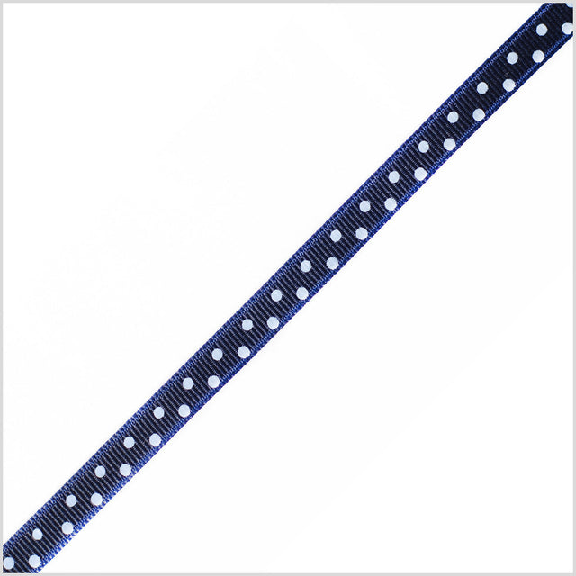 3/8" Navy Polka Dot Grosgrain Ribbon