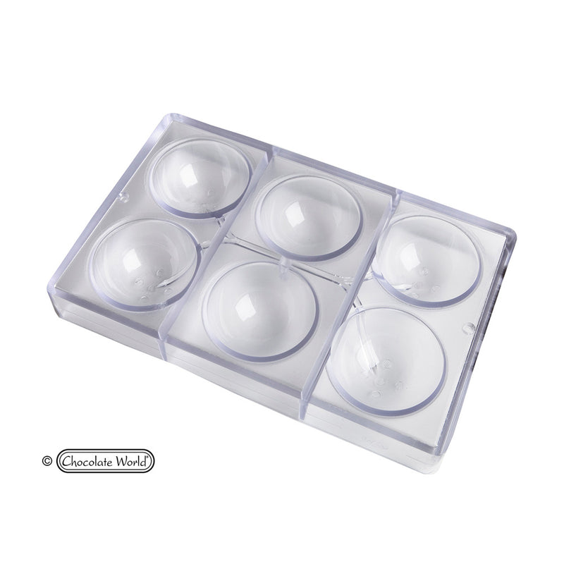 Chocolate World Clear Polycarbonate Chocolate Mold, 70mm Half Sphere, 6 Cavities