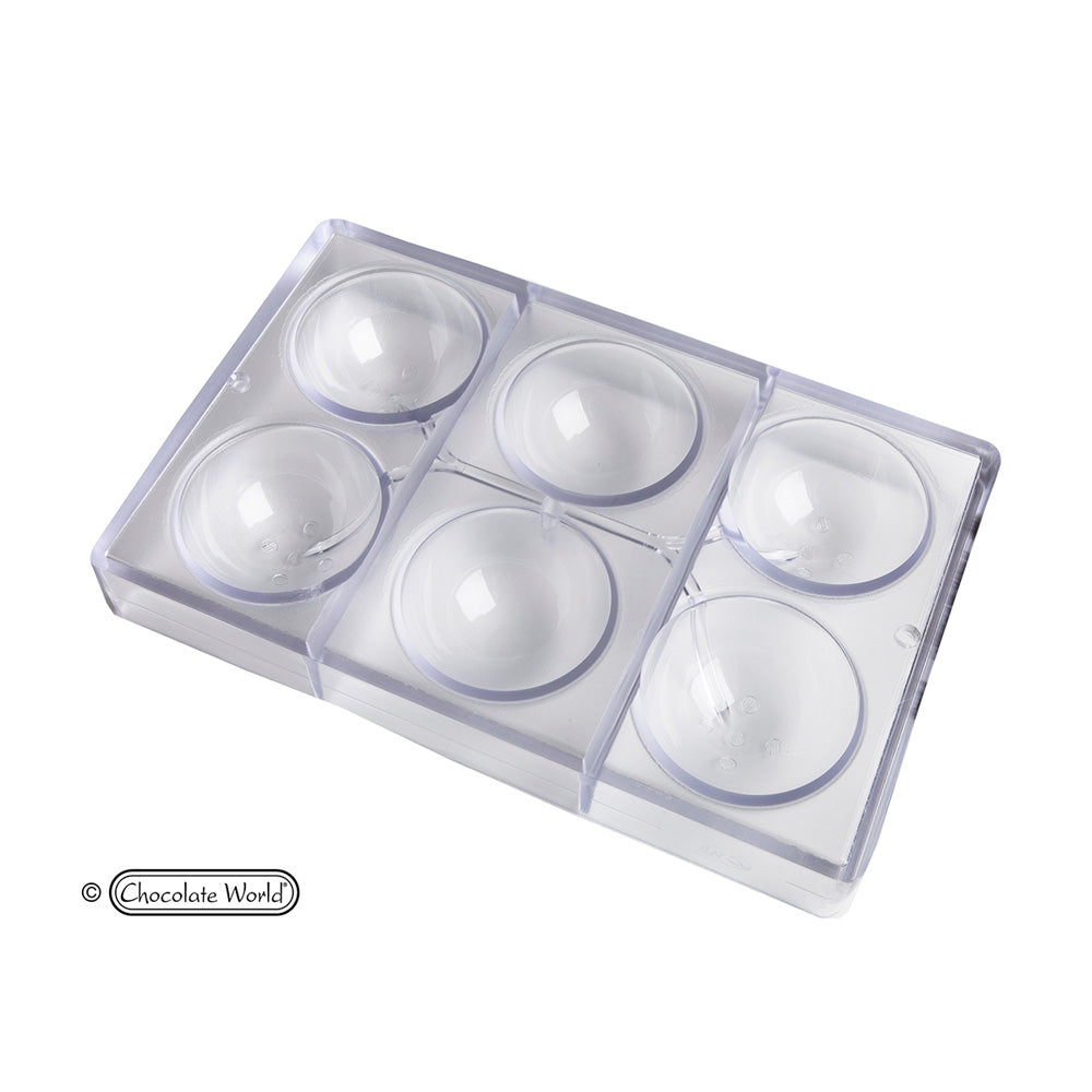 Chocolate World Clear Polycarbonate Chocolate Mold, 70mm Half Sphere, 6 Cavities
