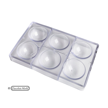 Chocolate World Clear Polycarbonate Chocolate Mold, 70mm Half Sphere, 6 Cavities