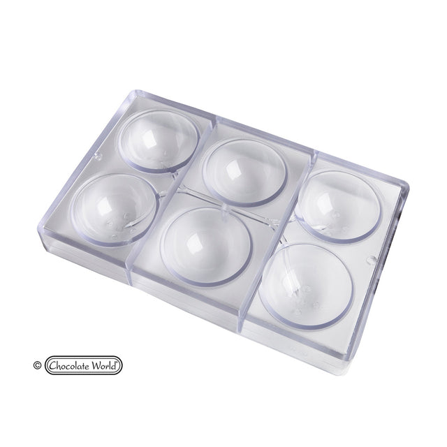 Chocolate World Clear Polycarbonate Chocolate Mold, 70mm Half Sphere, 6 Cavities