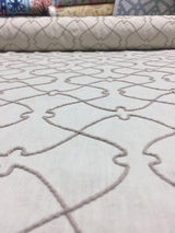 Natural Elementary Embroidered Linen Fabric - Natural Embroidered Pattern, 56" Width (1 Yard)