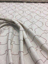 Natural Elementary Embroidered Linen Fabric - Natural Embroidered Pattern, 56" Width (1 Yard)
