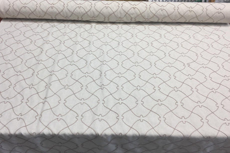Natural Elementary Embroidered Linen Fabric - Natural Embroidered Pattern, 56" Width (1 Yard)