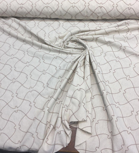 Natural Elementary Embroidered Linen Fabric - Natural Embroidered Pattern, 56" Width (1 Yard)