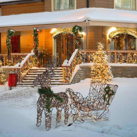Warm White LED Reindeer with Sleigh, Sparkling Outdoor Christmas Decor