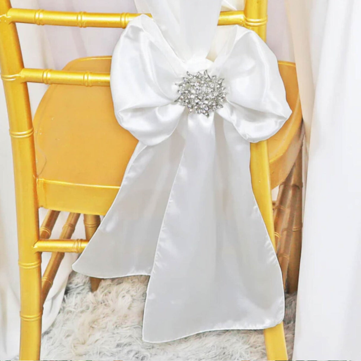 10 Pieces White Satin Chair Wraps, 8"x108" Classic Elegant Event Bands