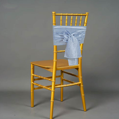 10 Pieces Dusty Blue Elegant Crushed Taffeta Chair Bands, 9.5"x108" Decorative Event Sashes