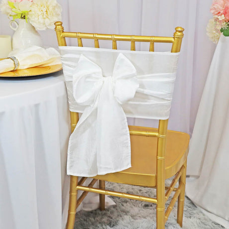 10 Pieces Elegant 9.5 by 108 inch Crushed Taffeta Chair Sashes White