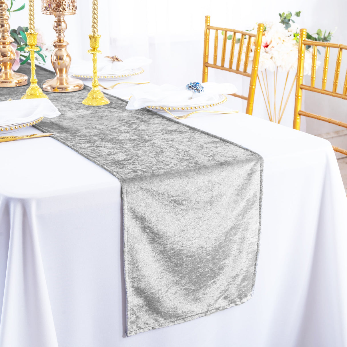Crushed Velvet Table Runner 13x108 Silver