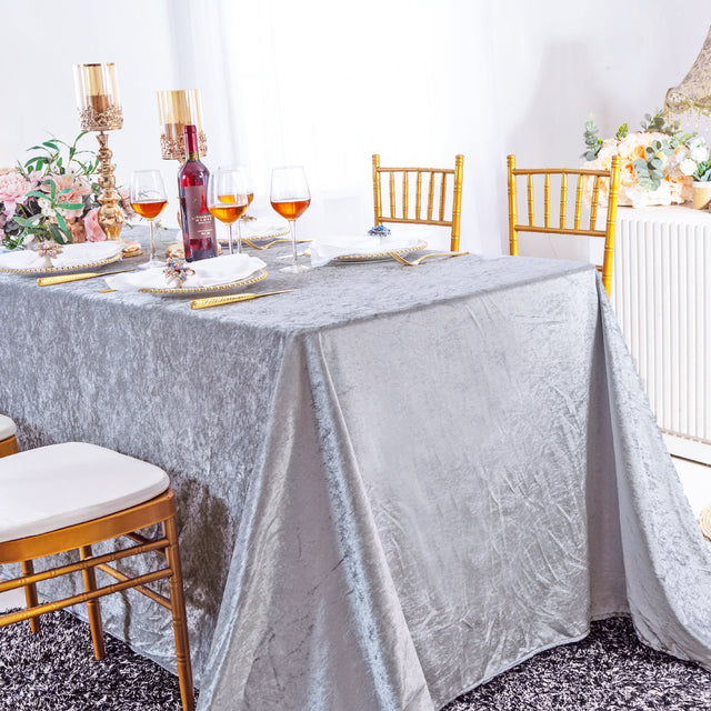 Rectangular Crushed Velvet Tablecloth 90x156 Silver