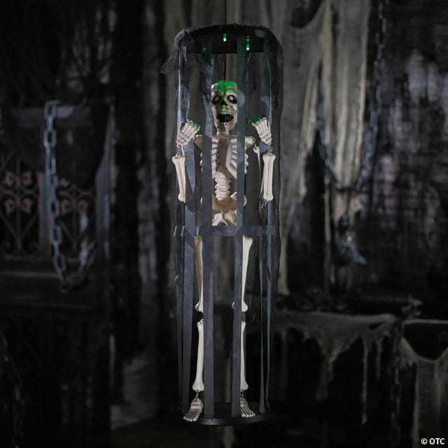 40" Animated Light-Up Skeleton in a Shaking Cage Halloween Decoration