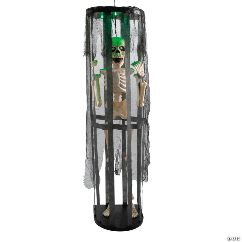 40" Animated Light-Up Skeleton in a Shaking Cage Halloween Decoration