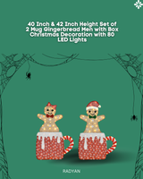 40 Inch & 42 Inch Height Set of 2 Mug Gingerbread Men with Box Christmas Decoration with 80 LED Lights