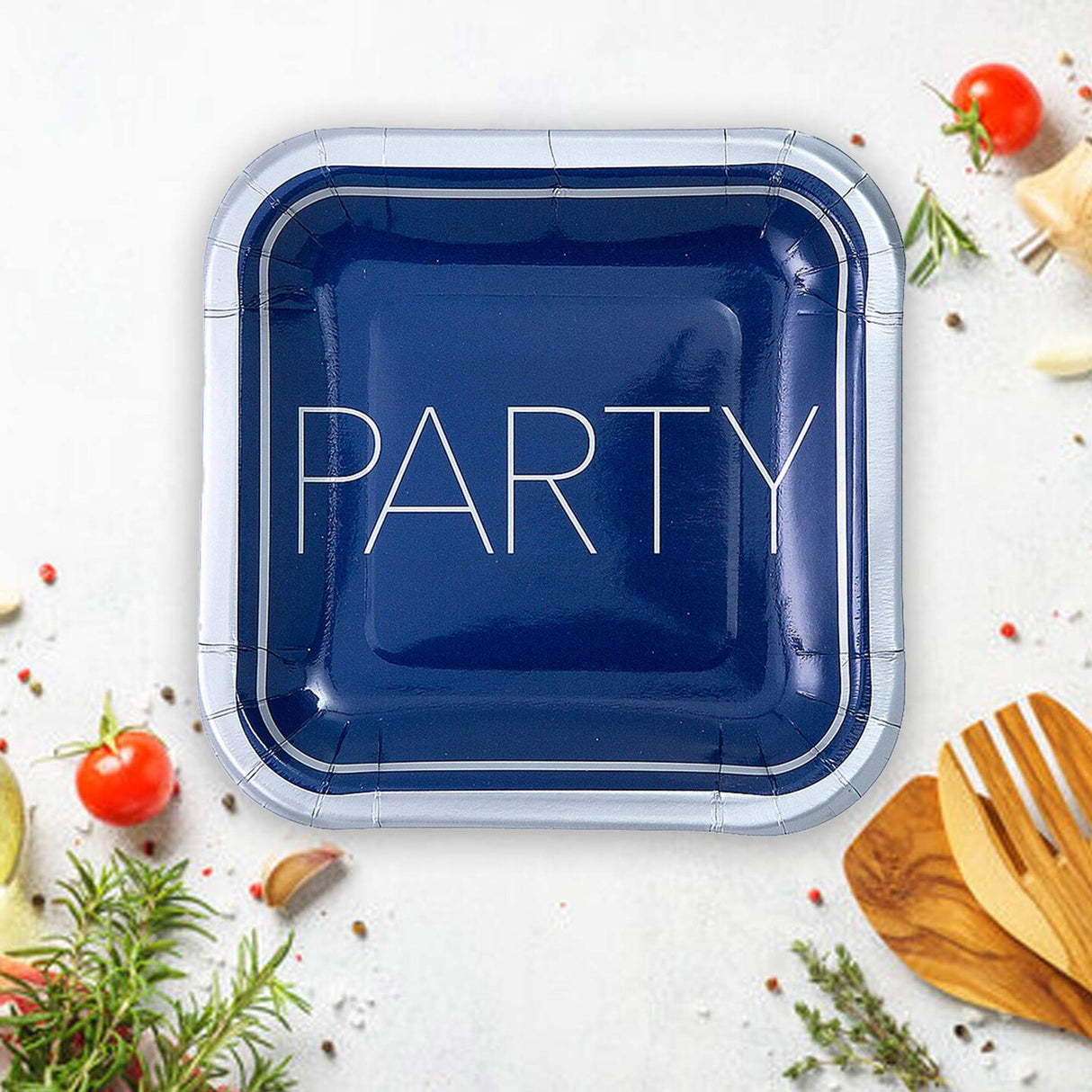 8 Count Happy Birthday Party Blue and Silver Square Paper Dessert Plates