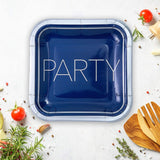 8 Count Happy Birthday Party Blue and Silver Square Paper Dessert Plates