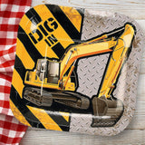 8 Ct. Construction Zone Excavator Square Paper Dessert Plates 7" “Dig In” Party Plates