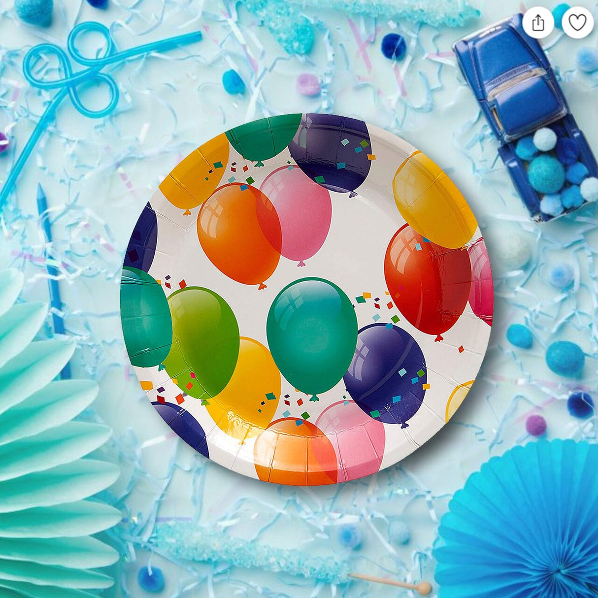 8 Ct. Balloon Birthday Party Dessert Plates 7 1/4" Colorful Paper Plates