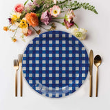 8 Ct. 7.25" Blue Gingham Dessert Plates Round Disposable Paper Plates for Party