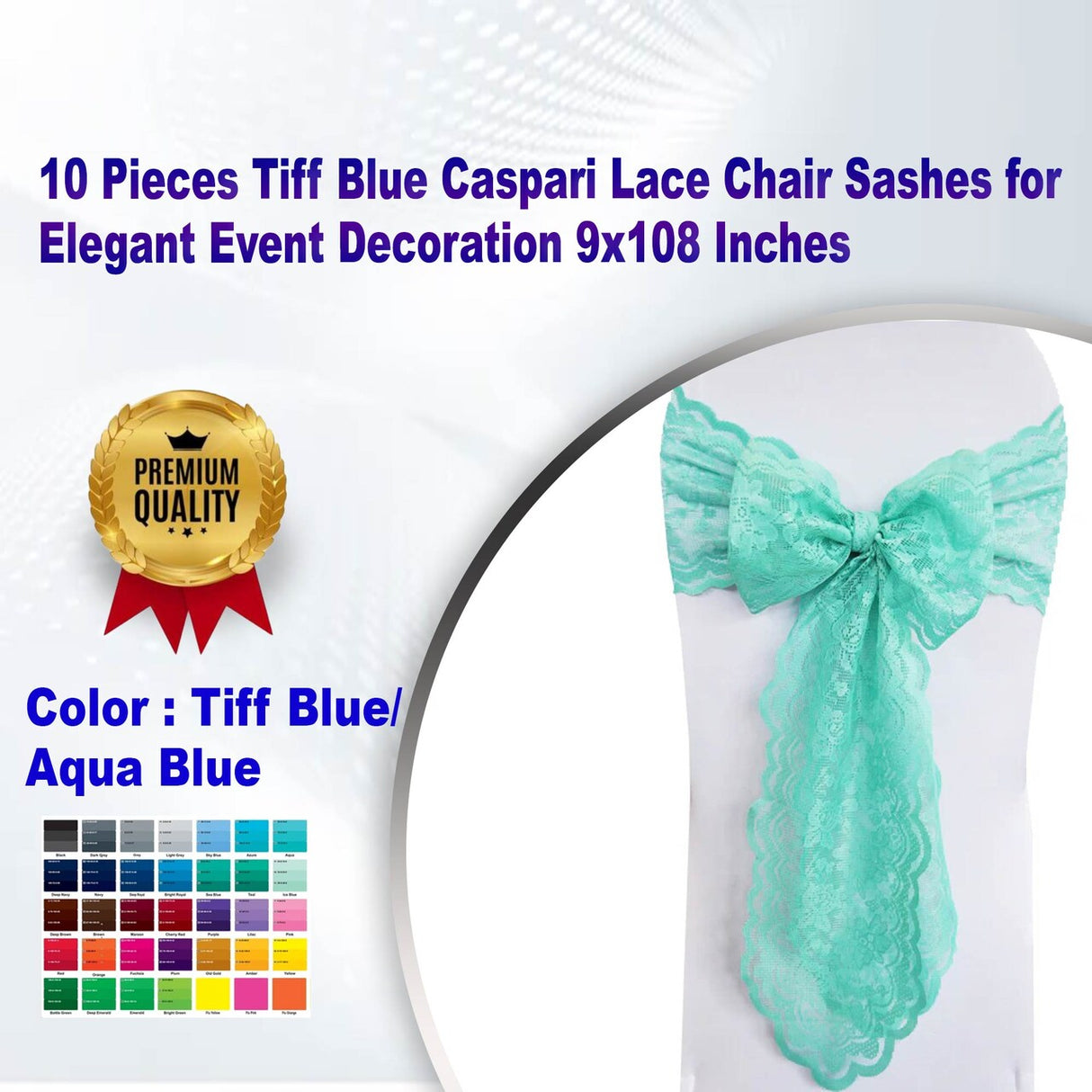 10 Pieces Tiff Blue Caspari Lace Chair Sashes for Elegant Event Decoration 9x108 Inches