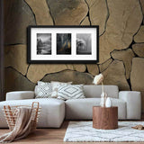 Black 3-Photo Frame 21¾" x 11" with Mount & Safe Plastic Front – Flexible Hanging with ALFTA Adhesive Hook