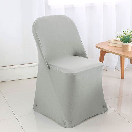 1 funda de silla de spandex plateada para asiento plegable elegante