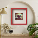9 ¾x9 ¾" Red Frame with Acid-Free Mat & ALFTA Adhesive Hook – Deep Design for Hanging or Standing