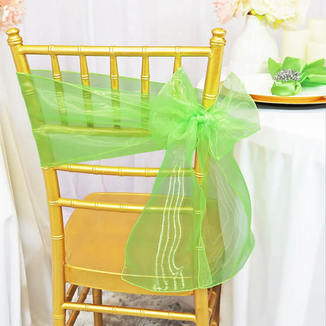 10 Pieces Apple Green Organza Chair Sashes 8"x108" Sheer Elegant Chair Decor for Weddings & Events