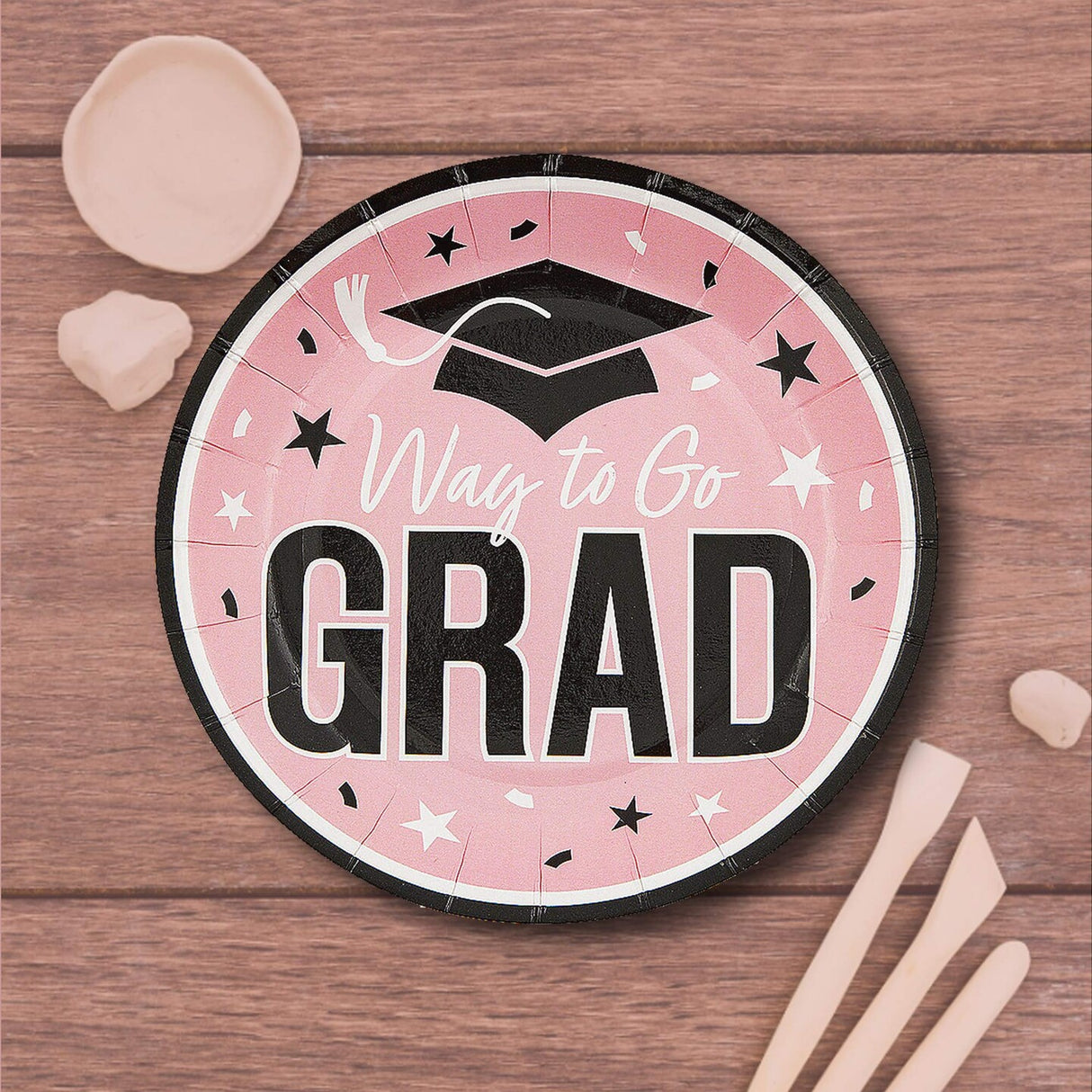 25 Count Pink Way to Go Grad Paper Dessert Plates Party Supplies 7 1/4 Inch