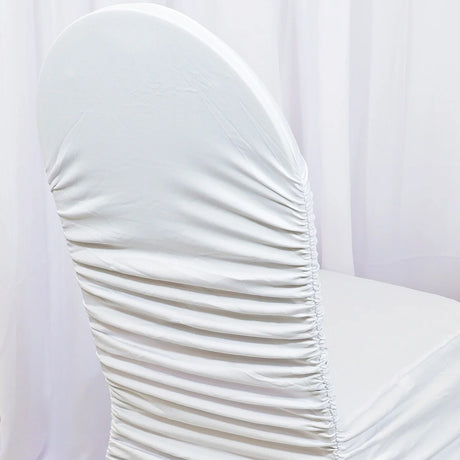 1 Piece White Rouge Spandex Chair Cover, Elegant Ruffled Banquet Stretch Fit