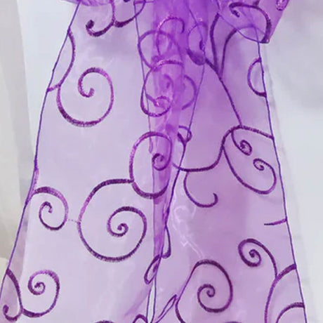 10 Pieces Purple Embroidered Organza Chair Sashes 8"x108" Elegant Event Chair Accessories