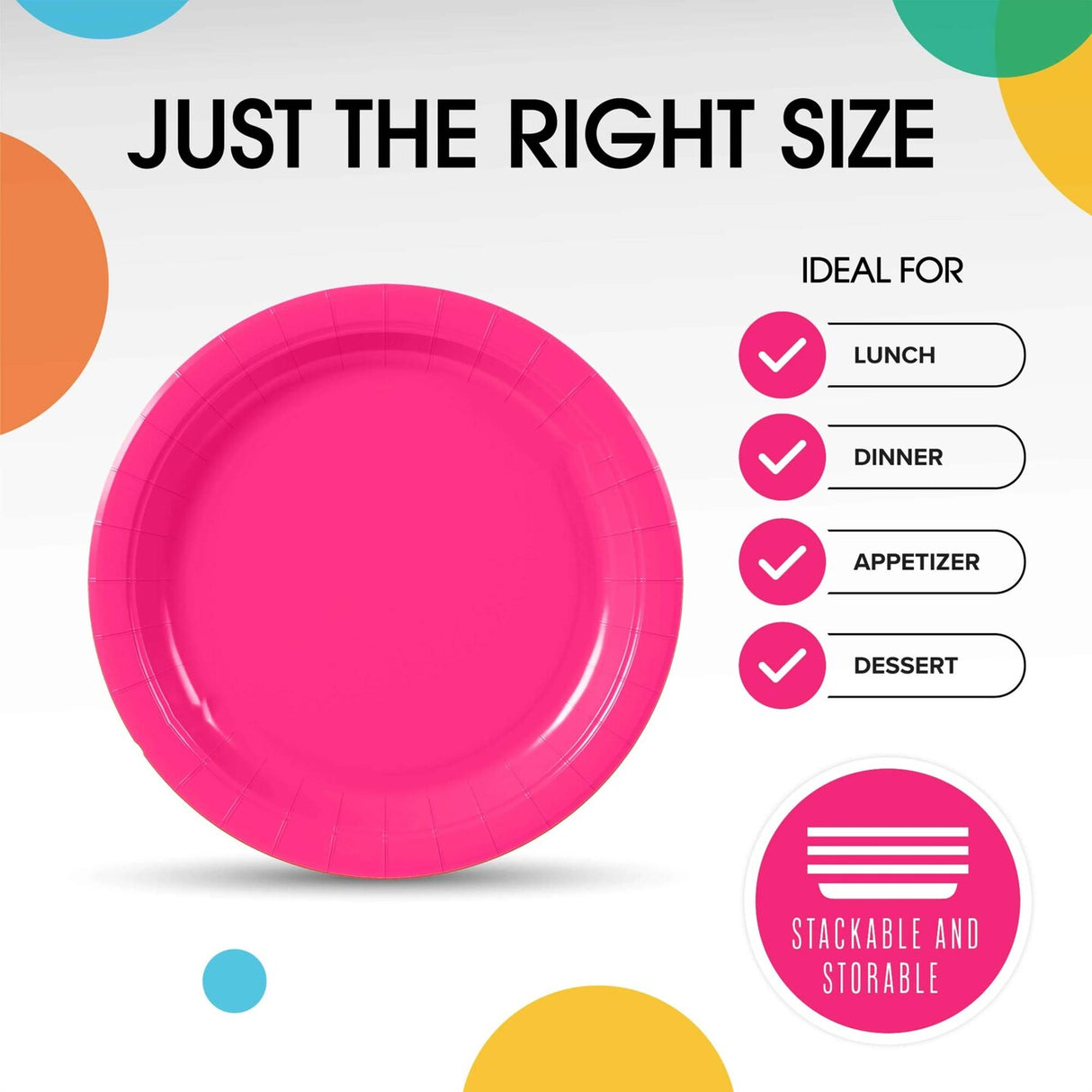 50 Count Cerise Paper Plates Hot Pink Disposable Party Supplies Round 7"